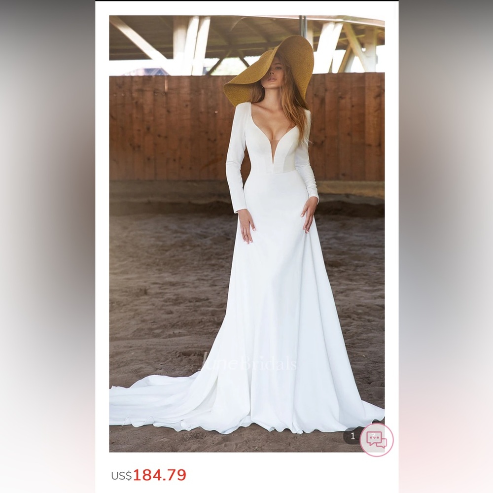 Sexy A Line Plunging Neckline Satin Brush Train Wedding Dress